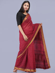 Magenta Pink Red Black Bagh Printed Maheshwari Cotton Saree - S031704214