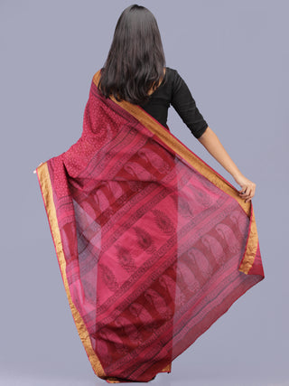 Magenta Pink Red Black Bagh Printed Maheshwari Cotton Saree - S031704214
