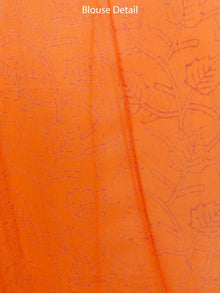 Orange Red Green Hand Block Printed Chiffon Saree with Zari Border - S031703280