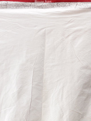 White Red Printed Maheshwari Cotton Saree - S031704279