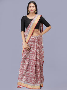 White Red Black Bagh Printed Maheshwari Cotton Saree - S031704216