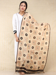 Beige Black Red Chanderi Hand Block Printed Dupatta - D04170734