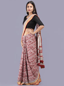 White Red Black Bagh Printed Maheshwari Cotton Saree - S031704216