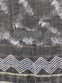 Black White Chanderi Hand Block Printed Dupatta  with Geecha Border- D04170498