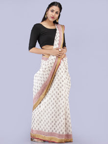 White Red Black Bagh Printed Maheshwari Cotton Saree - S031704280