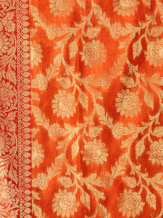 Banarasi Chanderi Dupatta With Resham Work - Orange & Gold - D04170839