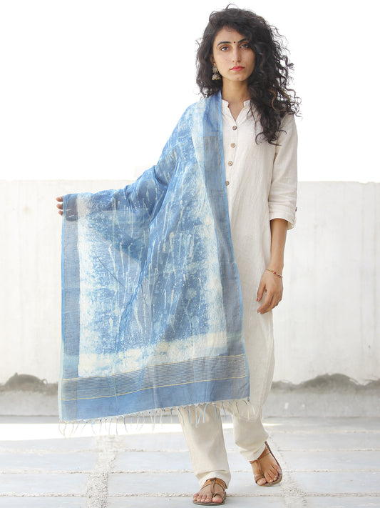 Indigo White  Chanderi Hand Block Printed Stole - D04170585