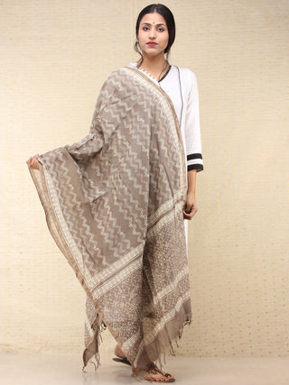 Kashish White Chanderi Hand Block Printed Dupatta - D04170737