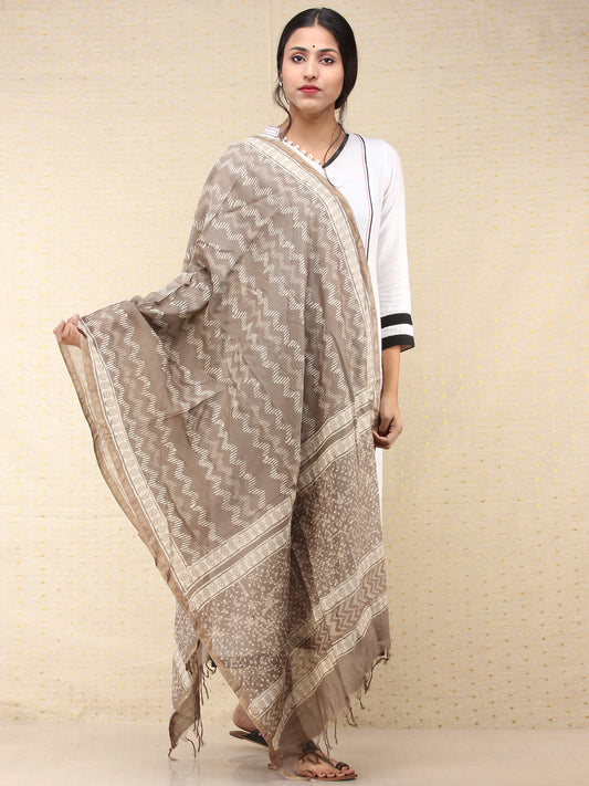 Kashish White Chanderi Hand Block Printed Dupatta - D04170737