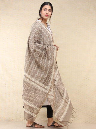 Kashish White Chanderi Hand Block Printed Dupatta - D04170737