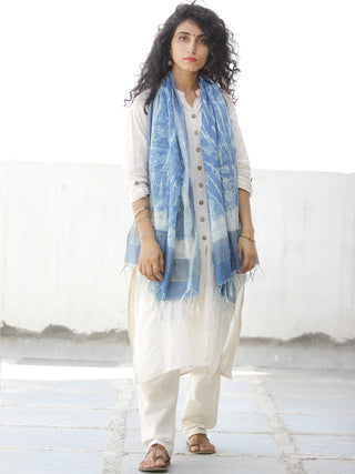 Indigo White  Chanderi Hand Block Printed Stole - D04170585