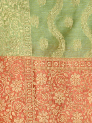 Banarasi Chanderi Dupatta With Zari Work - Light Green Pink & Gold - D04170840