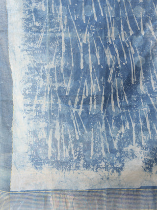 Indigo White  Chanderi Hand Block Printed Stole - D04170585