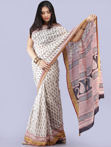 White Red Black Printed Maheshwari Cotton Saree - S031704281