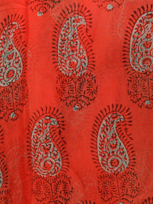 Scarlet Green Hand Block Printed Chiffon Saree with Zari Border - S031703282