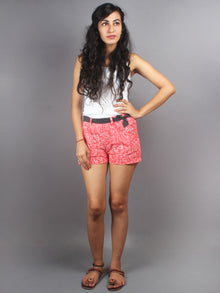 Pink Hand Block Printed Shorts With Belt -S5296001