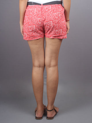Pink Hand Block Printed Shorts With Belt -S5296001