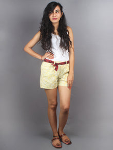Yellow Hand Block Printed Shorts With Belt -S5296003
