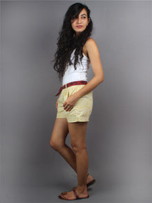 Yellow Hand Block Printed Shorts With Belt -S5296003
