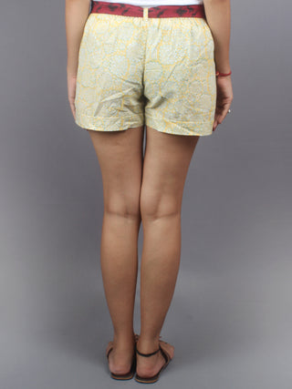 Yellow Hand Block Printed Shorts With Belt -S5296003