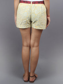 Yellow Hand Block Printed Shorts With Belt -S5296003