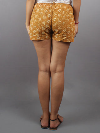 Mustard Hand Block Printed Shorts With Belt -S5296005