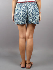 Blue Hand Block Printed Shorts With Belt -S5296009