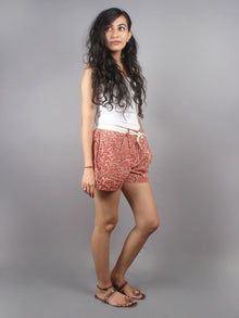Red Hand Block Printed Shorts With Belt -S5296012