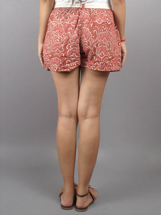 Red Hand Block Printed Shorts With Belt -S5296012