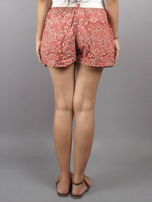Red Hand Block Printed Shorts With Belt -S5296012