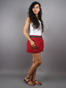 Red Hand Block Printed Shorts With Belt -S5296013