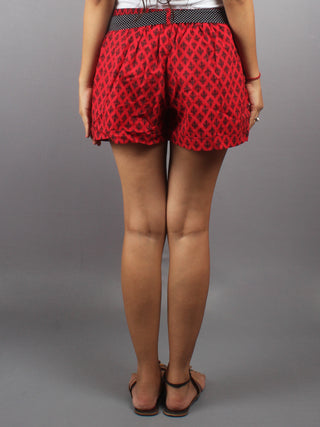 Red Hand Block Printed Shorts With Belt -S5296013