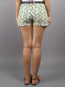Multi color Hand Block Printed Shorts With Belt -S5296016