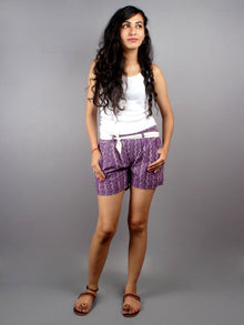 Purple Hand Block Printed Shorts With Belt -S5296017