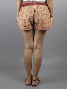 Red Hand Block Printed Shorts With Belt -S5296019