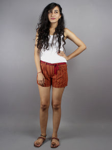 Red Hand Block Printed Shorts With Belt -S5296022