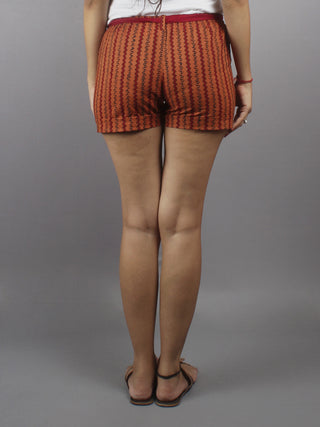 Red Hand Block Printed Shorts With Belt -S5296022