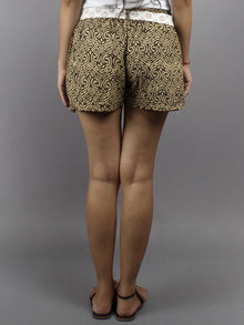 Brown Hand Block Printed Shorts With Belt -S5296024