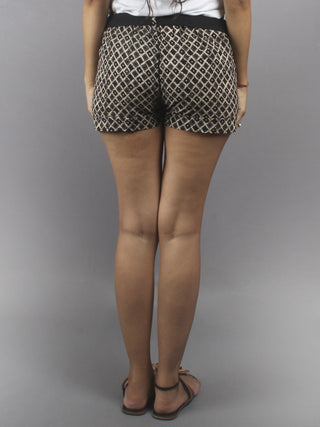 Beige Hand Block Printed Shorts With Belt -S5296031
