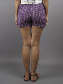 Purple Hand Block Printed Shorts With Belt -S5296034