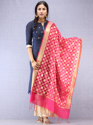 Banarasi Chanderi Dupatta With Resham Work - Magenta & Gold - D04170841