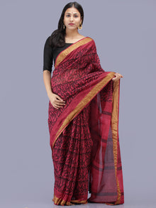 Magenta Pink Black Bagh Printed Maheshwari Cotton Saree - S031704215