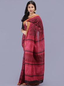 Magenta Pink Black Bagh Printed Maheshwari Cotton Saree - S031704215