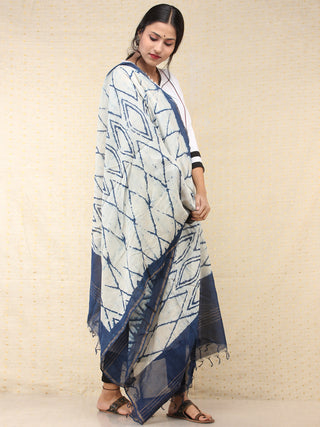 Indigo Chanderi Hand Brush Painted Dupatta - D04170736