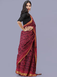 Magenta Pink Black Bagh Printed Maheshwari Cotton Saree - S031704215