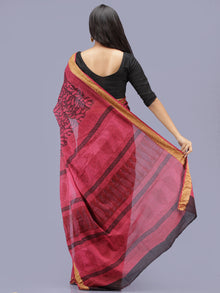 Magenta Pink Black Bagh Printed Maheshwari Cotton Saree - S031704215