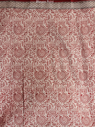 White Red Black Bagh Printed Maheshwari Cotton Saree - S031704282