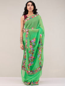 Green Aari Embroidered Georgette Saree From Kashmir - S031704674