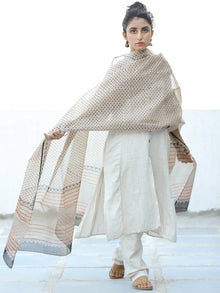 Beige Black Kota Doria Cotton Hand Block Printed Dupatta  - D04170680