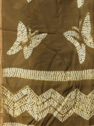 Olive Green Ivory Chanderi Hand Block Printed Dupatta - D04170739